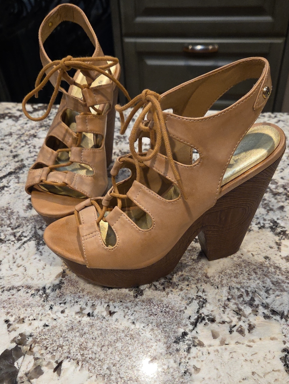 G by Guess Tan Lace-Up Platform Heels